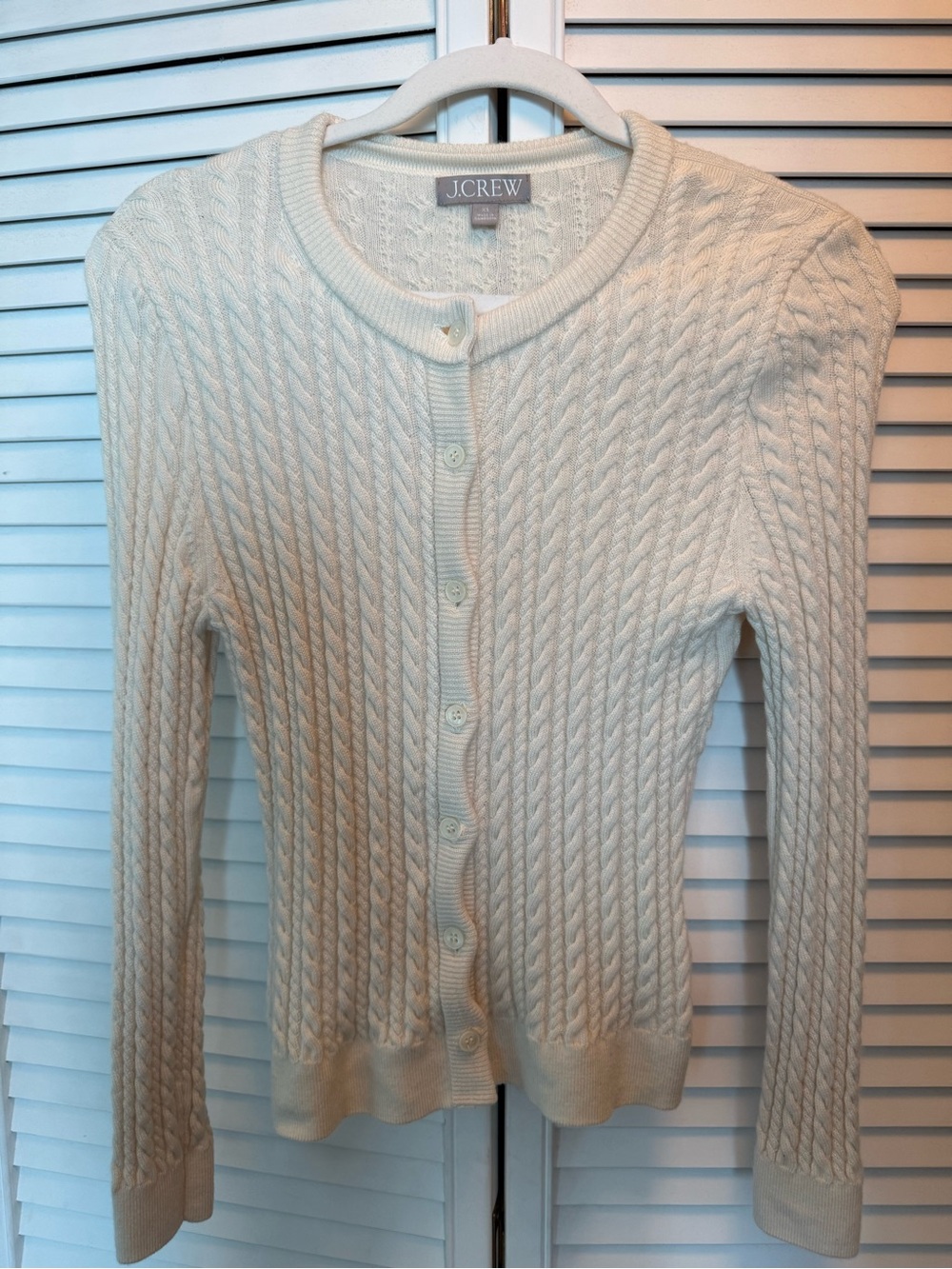 J. Crew Cream Cable Knit Button-Front Cardigan 100% Merino Wool